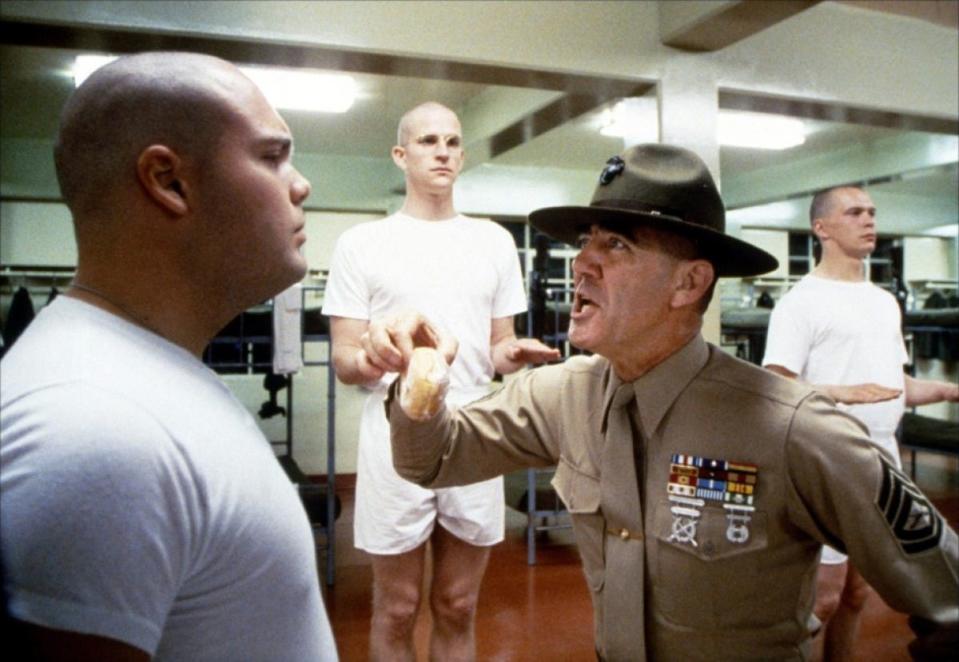 'FULL METAL JACKET' | "What is your major malfunction!?"  The title refers to the 7.62mm soft-core bullet fired by the military's M-14 infantry rifle