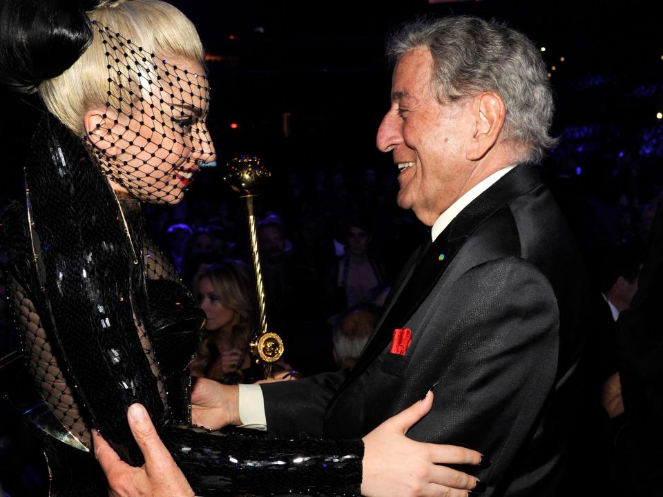 Lady Gaga and Tony Bennett attend The 54th Annual GRAMMY Awards at Staples Center on February 12, 2012