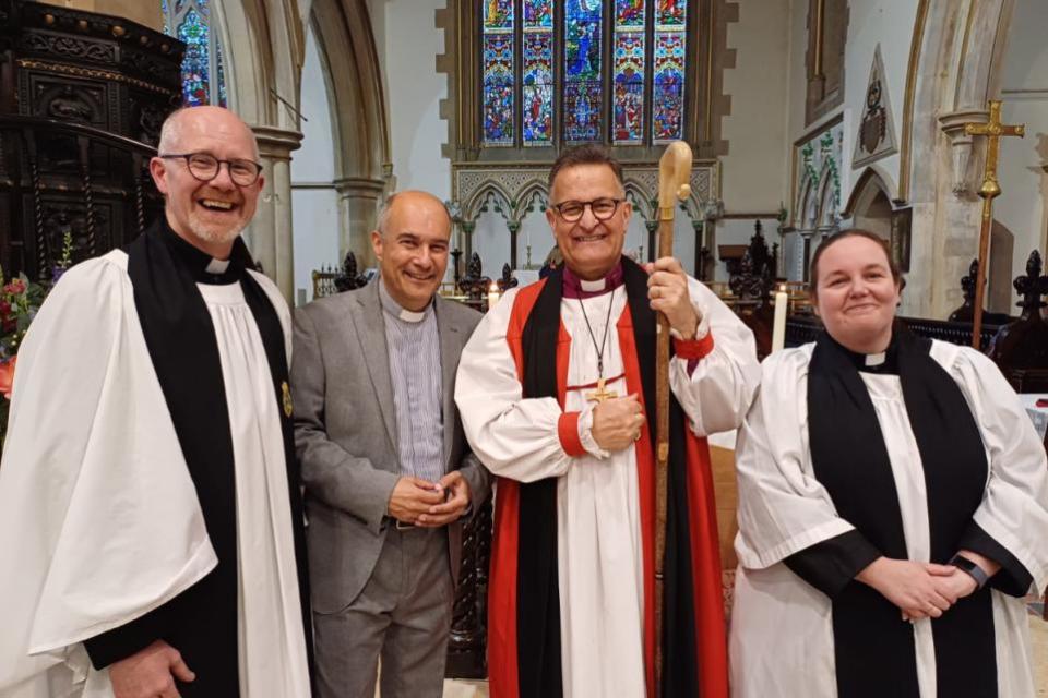 Isle of Wight County Press: From left, The Rev Steve Sutcliffe, The Ven Stephen Daughtery, IW Archdeacon, The Right Revd Dr Jonathan Frost, Bishop of Portsmouth, The Rev Emma Cooksey