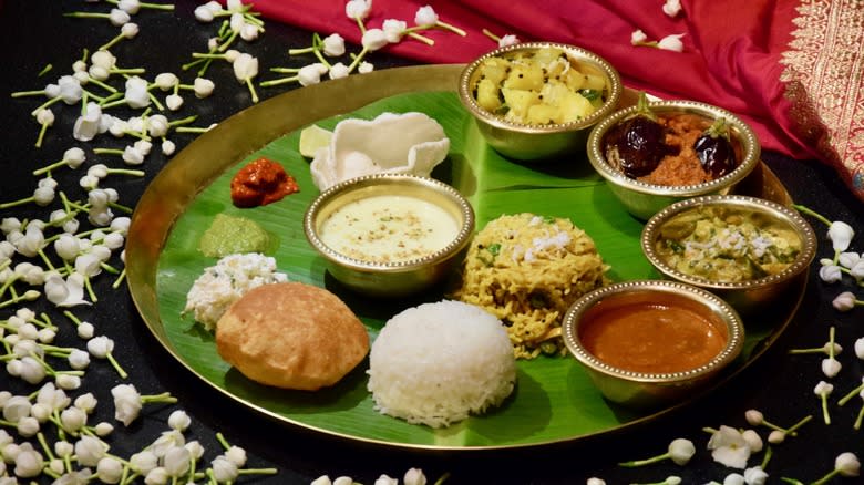 traditional thali with varied curries