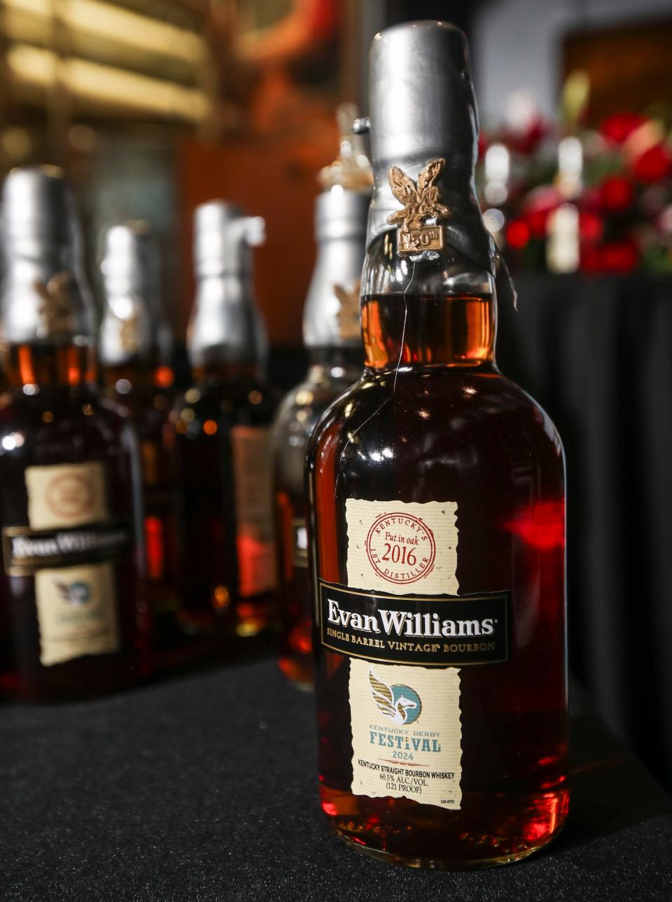 The limited edition commemorative Evan Williams bourbon bottle with the 150th Kentucky Derby Festival pin is selling for $84.99. Only 800 limited-edition bottles will be sold. Feb. 23, 2024