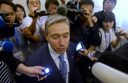 Canada's International Trade Minister Francois-Philippe Champagne speaks to reporters after attending the meeting of the TPP11, a gathering of Tran-Pacific Pact member countries, held on the sideline of the Asia-Pacific Economic Cooperation (APEC) Ministers responsible for Trade Meeting being held in Hanoi on May 21, 2017. REUTERS/Hoang Dinh Nam/Pool