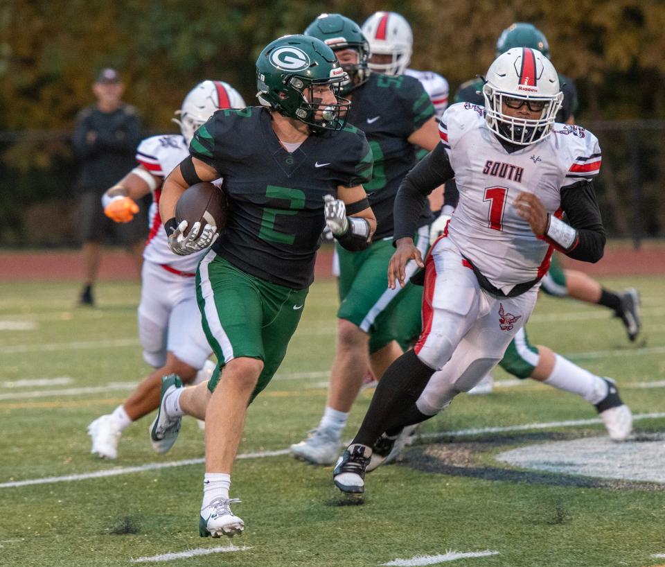 Grafton’s Finn Gilmore runs the ball against South in the first quarter Friday.