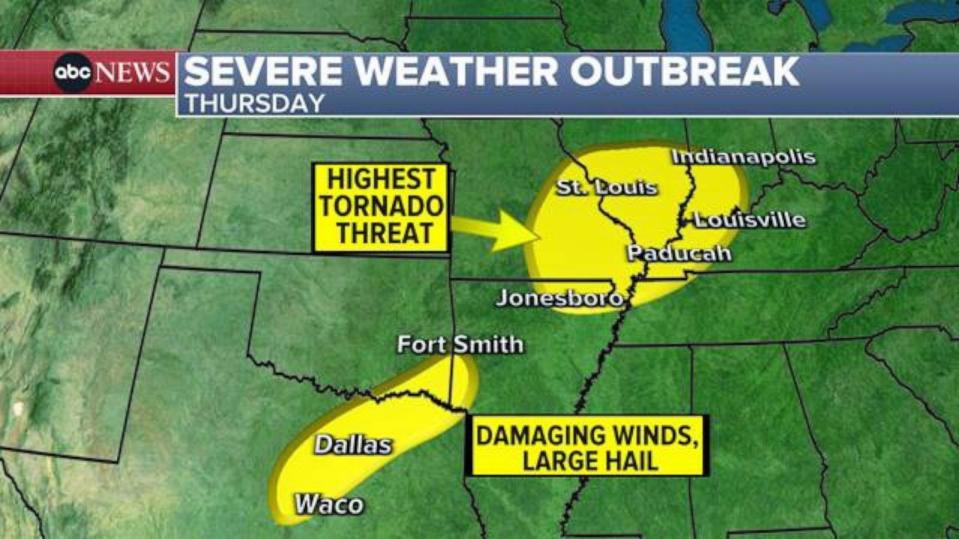 PHOTO: Severe Weather Outbreak Map - Thursday (ABC News)