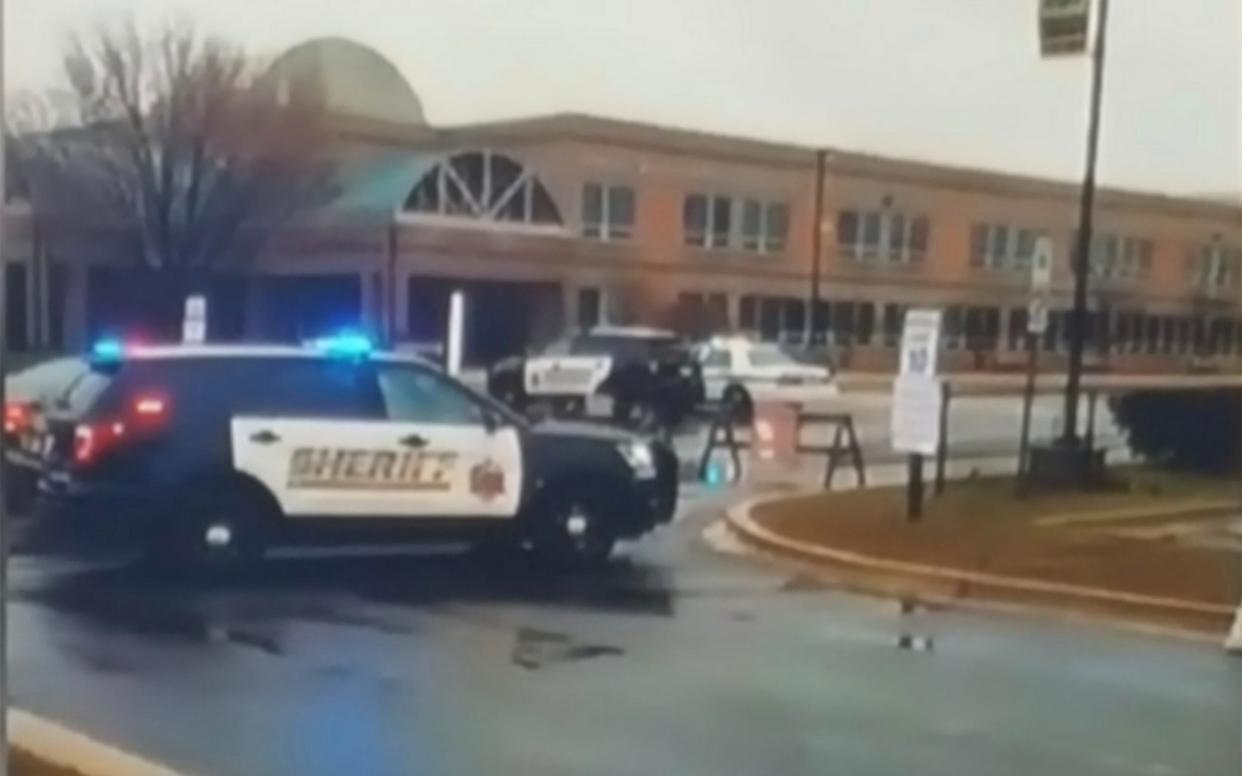 Emergency services attend Great Mills High School after shooting - Great Mills High School shooting Video grab from Fox 5 News