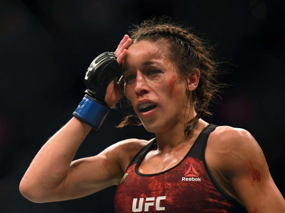 Jedrzejczyk sustained a nasty head injury in her loss to Zhang (Getty)