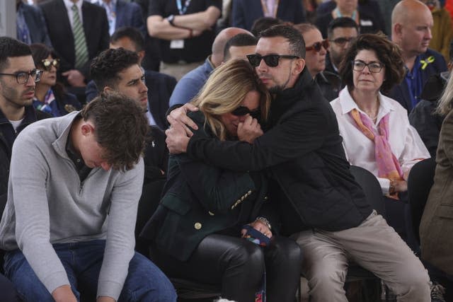 Barnaby Webber's family (l to r) Charlie Webber and Emma Webber, and Lee Coates, the son of Ian Coates during a memorial event at the University of Nottingham 