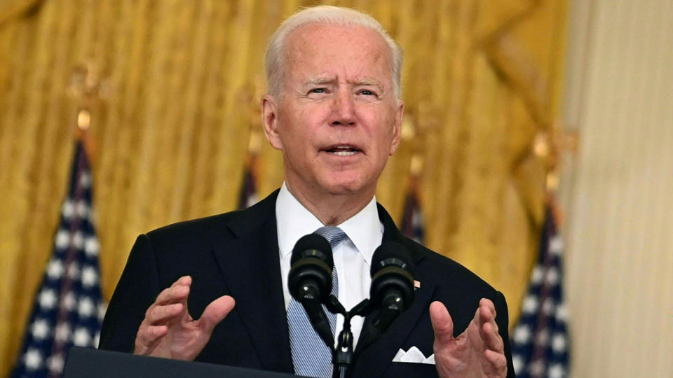 US President Joe Biden delivers remarks about the situation in Afghanistan in the East Room of the White House on August 16, 2021 in Washington,DC. (Brendan SmialowskiI/AFP via Getty Images)