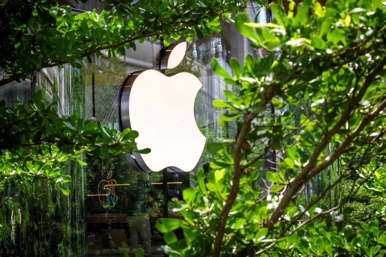 The Apple logo is pictured outside the newly-opened Apple store in downtown Bangkok on July 31, 2020: MLADEN ANTONOV/AFP via Getty Images