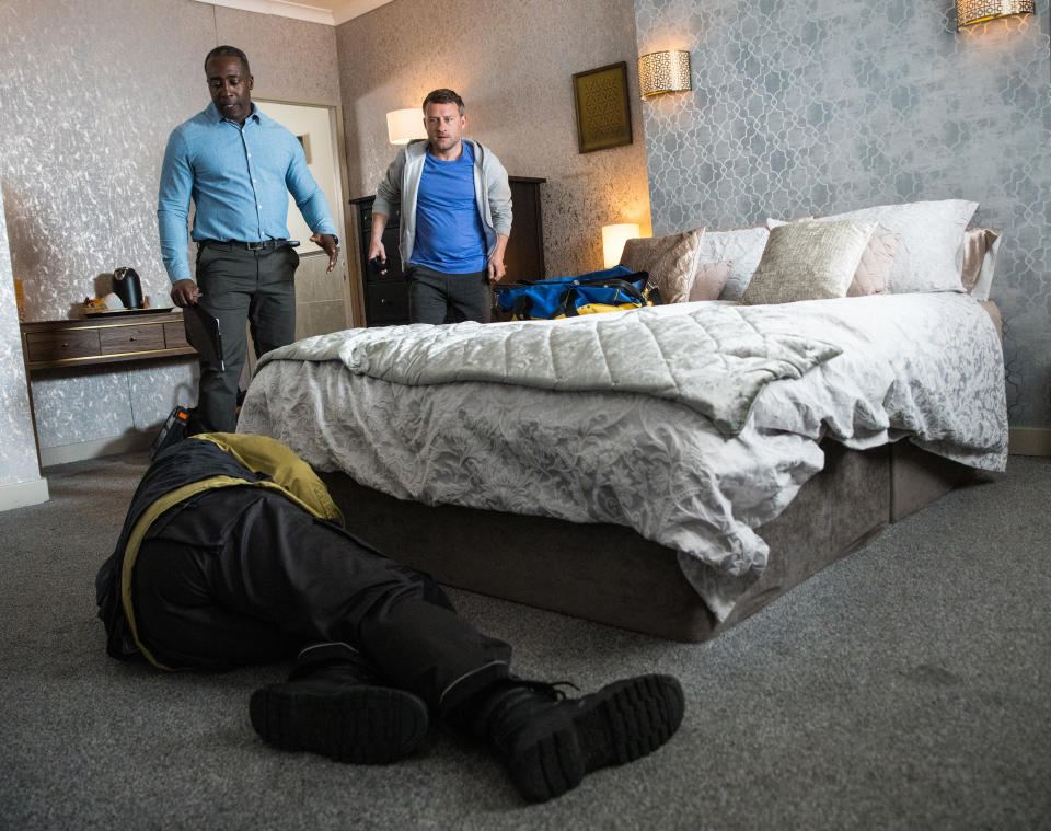 FROM ITV

STRICT EMBARGO - No Use Before Tuesday 5th July 2022

Coronation Street - Ep 1069192

Friday 15th July 2022

As Ed Bailey [TREVOR MICHAEL GEORGES] works on a radiator at Debbie's hotel, heâ€™s suddenly electrocuted and after being propelled backwards, lands unconscious. In a panic, Ronnie Bailey [VINTA MORGAN] orders Paul Foreman [PETER ASH] to call an ambulance. 

Picture contact - David.crook@itv.com

Photographer - Danielle Baguley

This photograph is (C) ITV Plc and can only be reproduced for editorial purposes directly in connection with the programme or event mentioned above, or ITV plc. Once made available by ITV plc Picture Desk, this photograph can be reproduced once only up until the transmission [TX] date and no reproduction fee will be charged. Any subsequent usage may incur a fee. This photograph must not be manipulated [excluding basic cropping] in a manner which alters the visual appearance of the person photographed deemed detrimental or inappropriate by ITV plc Picture Desk. This photograph must not be syndicated to any other company, publication or website, or permanently archived, without the express written permission of ITV Picture Desk. Full Terms and conditions are available on  www.itv.com/presscentre/itvpictures/terms
