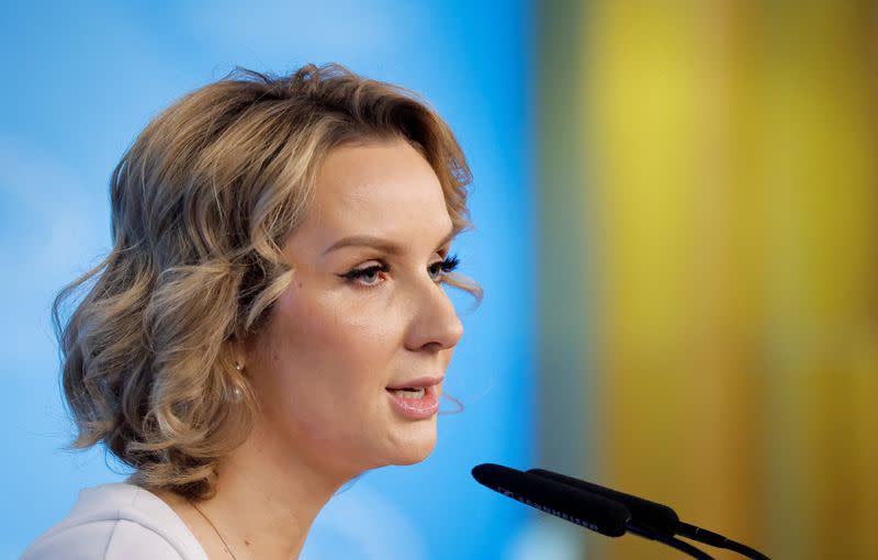 Russian Presidential Commissioner for Children's Rights Lvova-Belova attends a news conference in Moscow