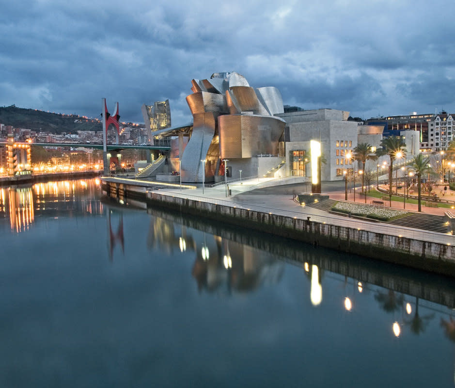 Basque heritage meets modernity along the River Nerviòn at the landmark Guggenheim Museum Bilbao.<p>JTPalacio/Getty Images</p>