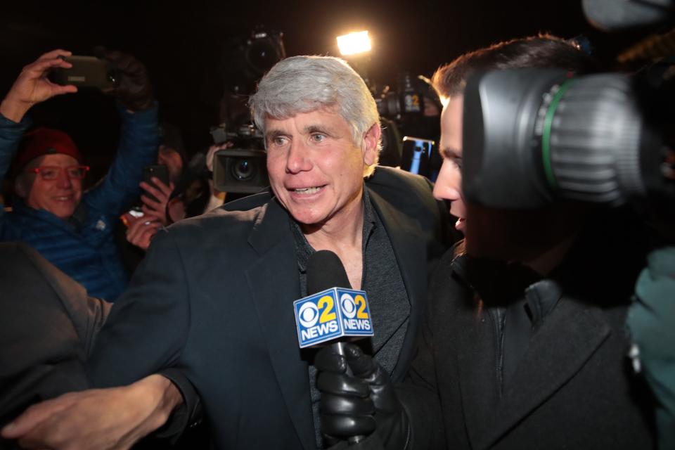 Former Illinois Gov. Rod Blagojevich arrives home from prison after his sentence was commuted by President Donald Trump on Tuesday.