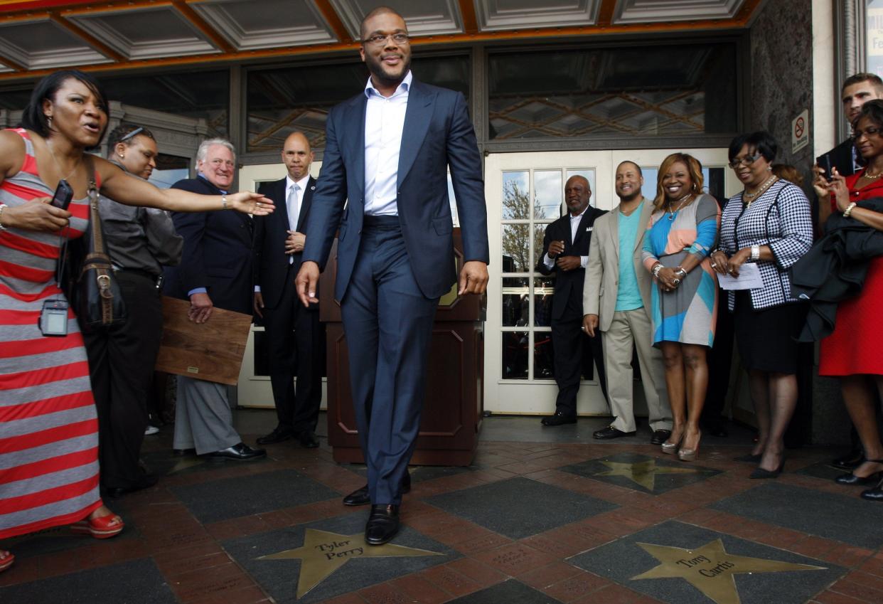 Tyler Perry was given a star on March 15, 2012, in front of the Orpheum Theatre in Downtown Memphis. Dozens of fans turned out to watch the presentation.