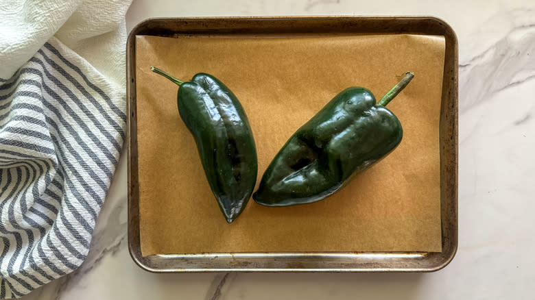  poblanos on sheet pan