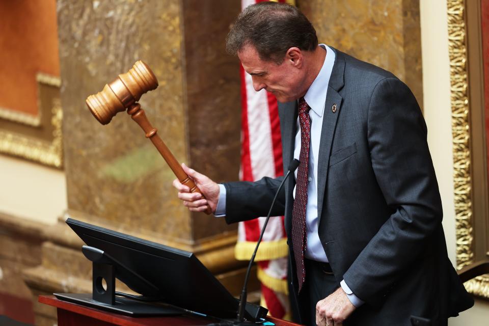 Rep. Jim Dunnigan, R-Taylorsville, gavels in the Utah House of Representatives as they begin a special session to discuss HB2001 Election Amendments at the Capitol in Salt Lake City on Wednesday, June 14, 2023. | Scott G Winterton, Deseret News