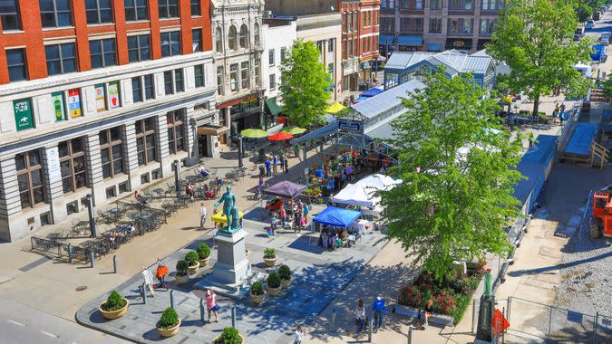 LEXINGTON, KENTUCKY - MAY 13, 2017: Lexington hosts a farmer's market downtown every Saturday year round.