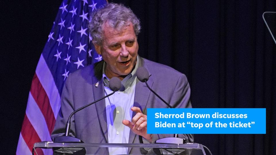 Jul 13, 2024; Columbus, Ohio, USA; US Senator Sherrod Brown makes remarks at the Ohio Democrats Family Reunion on Saturday, July 13, 2024 at the Kemba Live concert center in downtown Columbus, Ohio.