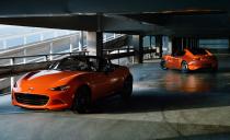 <p>Coming full circle, Mazda unveils <a rel="nofollow noopener" href="https://www.caranddriver.com/news/a26214470/2019-mazda-mx-5-miata-30th-anniversary-edition-photos-info/" target="_blank" data-ylk="slk:a limited run of 30th Anniversary Edition MX-5 Miatas;elm:context_link;itc:0;sec:content-canvas" class="link ">a limited run of 30th Anniversary Edition MX-5 Miatas</a> at the 2019 Chicago auto show-30 years after debuting the original Miata at the very same show. Available in both roadster and RF forms, the special Miata wears a zesty Racing Orange paint job, Rays 17-inch wheels, orange-colored interior accents, and a numbered plaque denoting its place in the 3000-car production run. Mazda slates only 500 of the Anniversary Edition cars for the U.S. market, and they sell out immediately. </p>