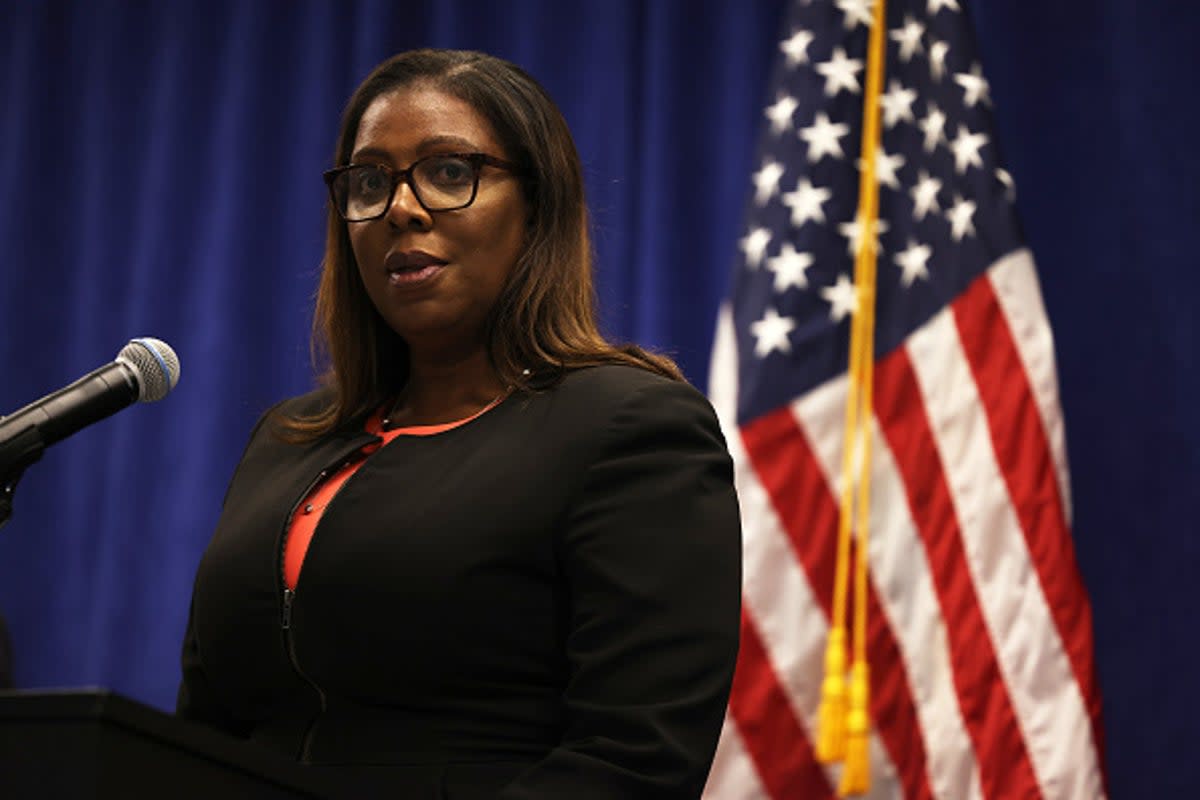 New York State Attorney General Letitia James speaks during a press conference announcing a lawsuit to dissolve the NRA on August 06, 2020 (Getty Images)