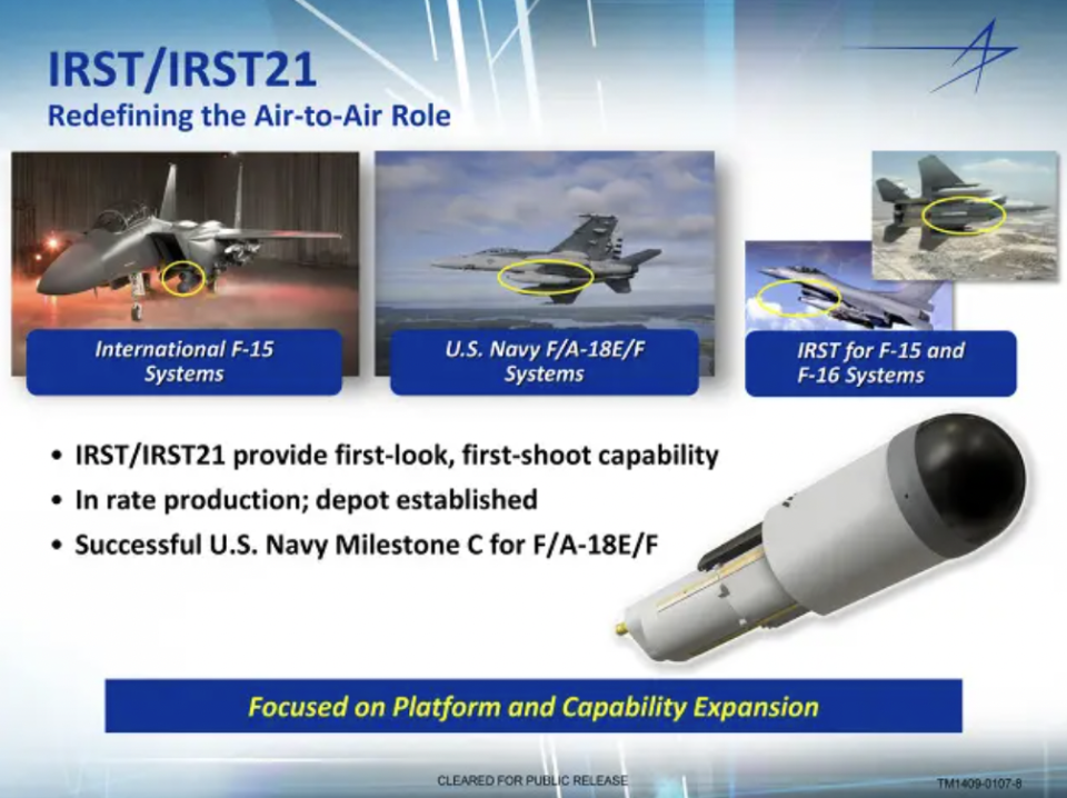 A Lockheed Martin infographic showing different applications for its IRST2 1 sensor, including the podded version for the Navy F/A-18E/F Super Hornet. <em>Lockheed Martin</em>