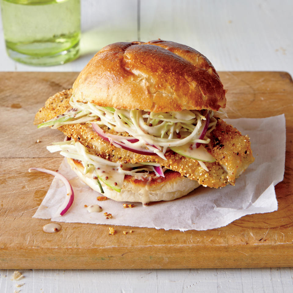 Cornmeal-Dusted Catfish Sandwiches with Tangy Slaw