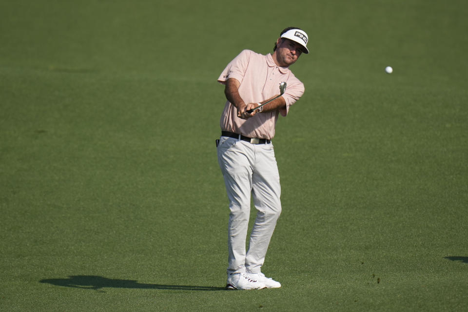 Bubba Watson chips to the green on the second hole during a practice round for the Masters golf tournament at Augusta National Golf Club on Wednesday, April 5, 2023, in Augusta, Ga. (AP Photo/Jae C. Hong)