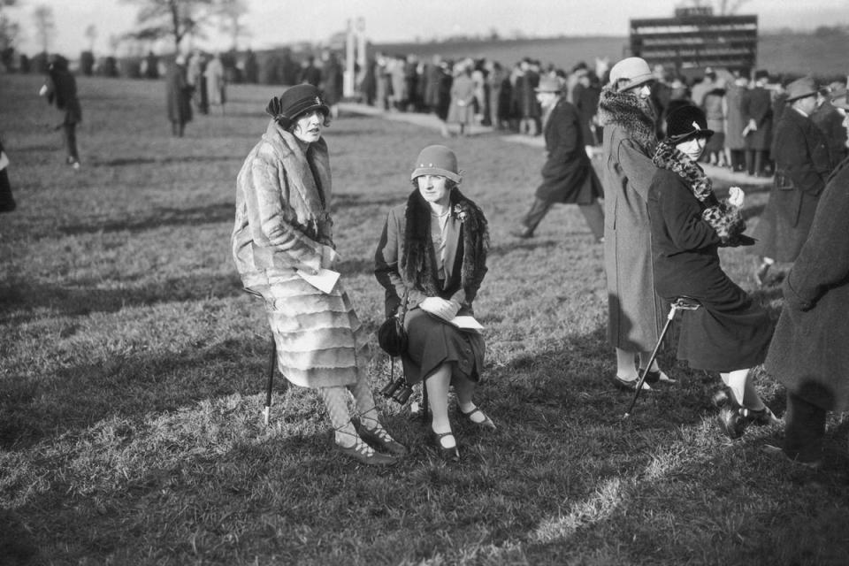 1925: Mrs G S L Whitelaw and Mrs H C Deacon in the paddock at the Cheltenham races (Brooke/Topical Press Agency/Getty Images)