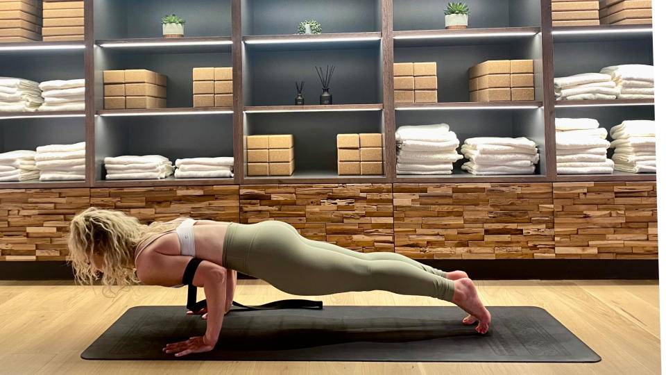 Clare Walters performing chaturanga