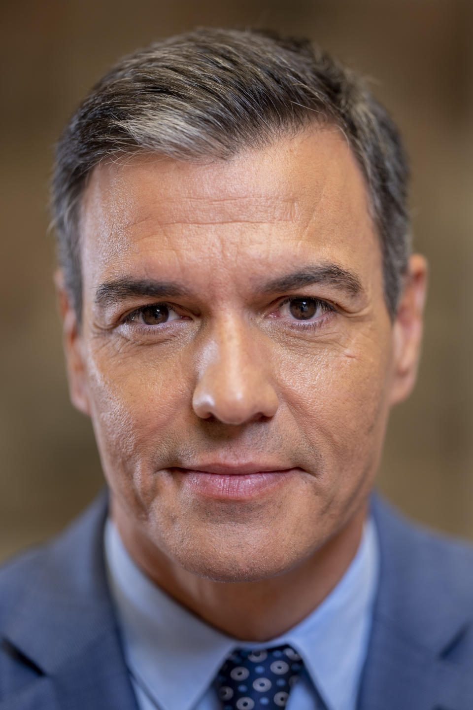 Spain's Prime Minister Pedro Sanchez poses for a portrait after an interview with The Associated Press at the Moncloa Palace in Madrid, Spain, Monday, June 27, 2022. (AP Photo/Bernat Armangue)