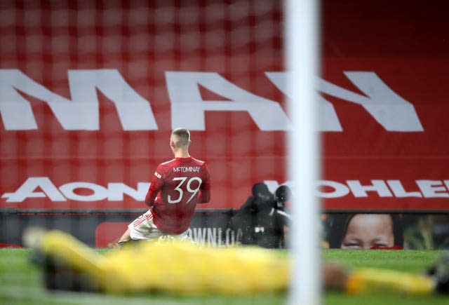 Scott McTominay celebrates scoring in extra time against West Ham