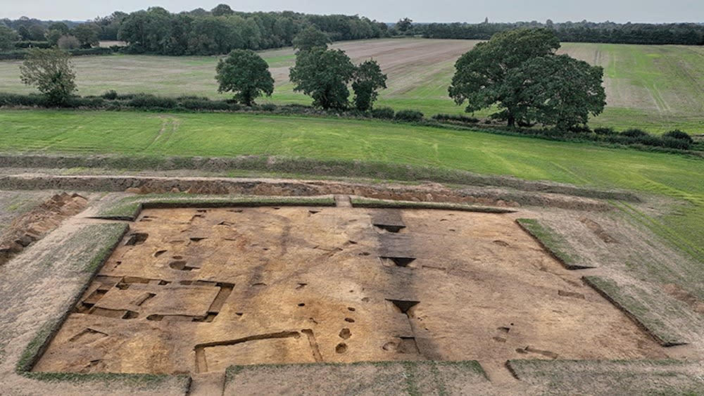  An aerial view of the foundation of a building. . 