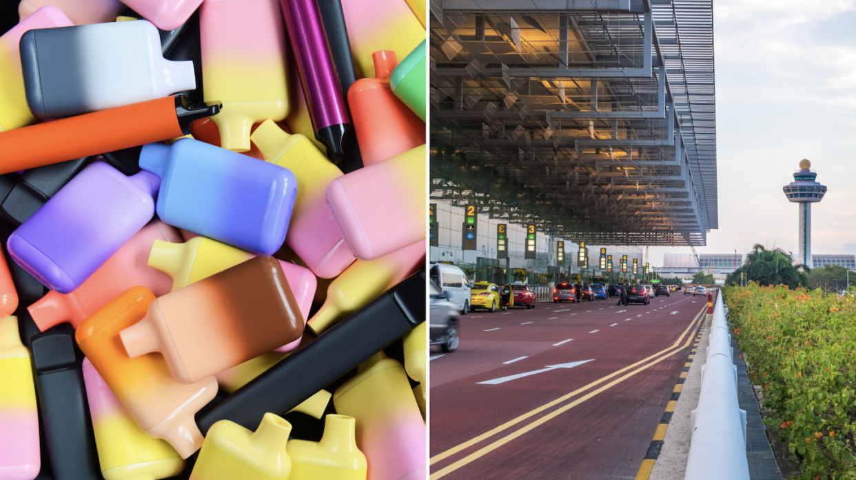Vapes and e-vaporisers (left) and Changi Airport (Photos: Getty Images)