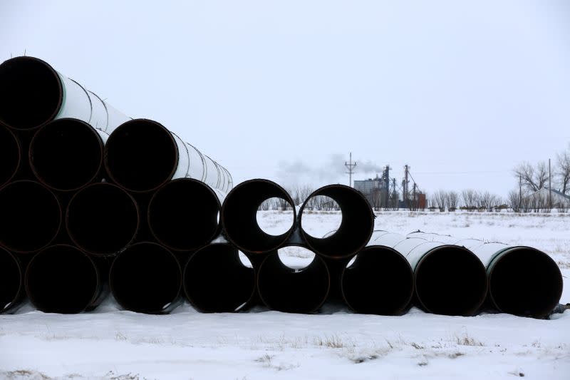 FILE PHOTO: A depot used to store pipes for the planned Keystone XL oil pipeline is seen in Gascoyne