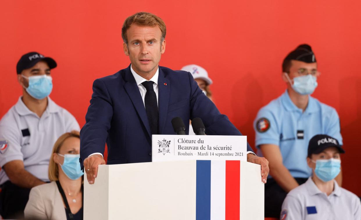 Emmanuel Macron à l'Ecole de police de Roubaix le 14 septembre 2021  - Ludovic Marin/AFP 