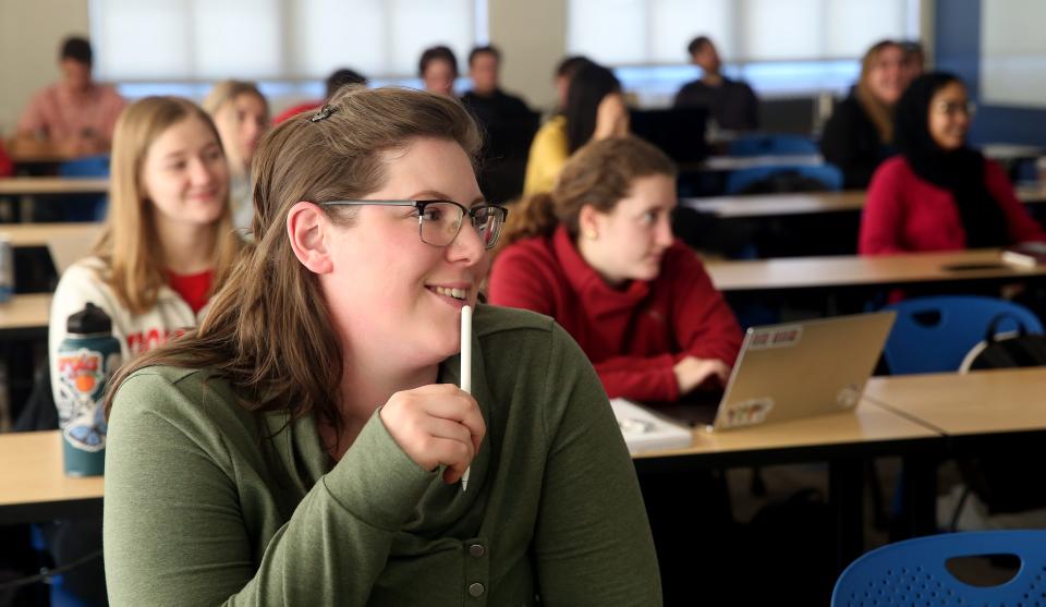 UW-Madison senior Christina Gutrich attends a class taught by Professor Paul Stoy on Friday.