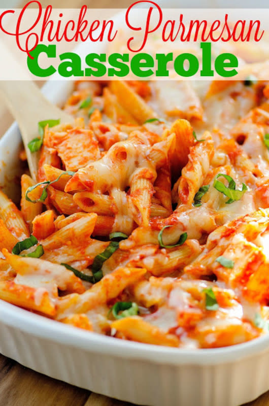 <p>This meal is picky eater approved and can be prepped ahead! Get the recipe <a href="http://www.thecountrycook.net/2016/01/chicken-parmesan-casserole.html" rel="nofollow noopener" target="_blank" data-ylk="slk:HERE;elm:context_link;itc:0;sec:content-canvas" class="link "><strong>HERE</strong></a>.</p>