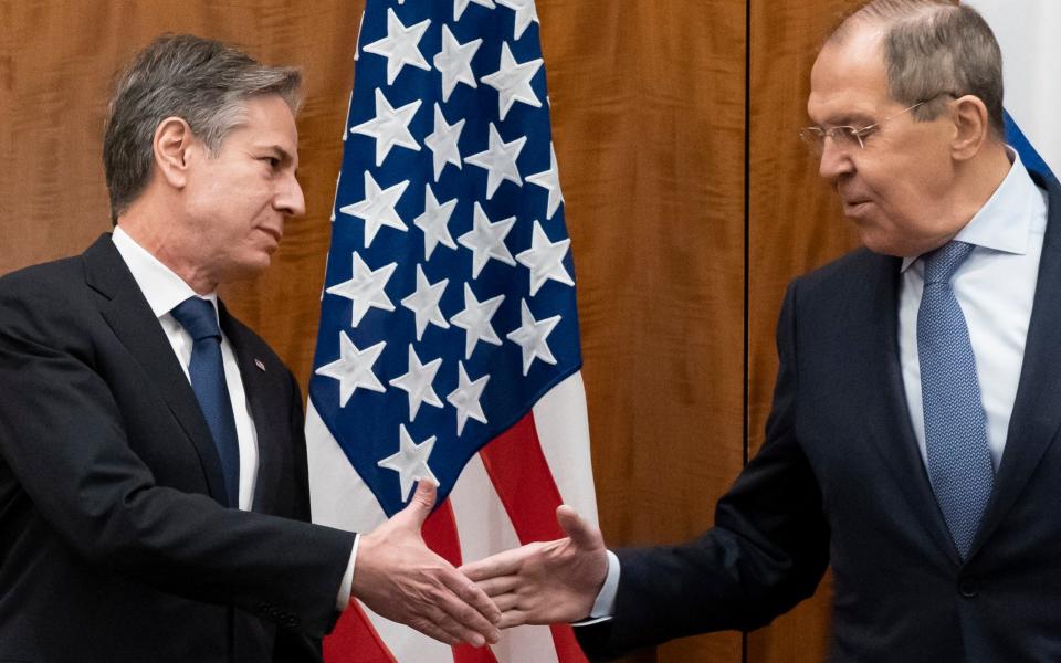 Secretary of State Antony Blinken, left, met Russian Foreign Minister Sergey Lavrov last Friday in Geneva - AP Photo/Alex Brandon, Pool