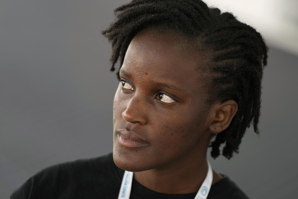 Vanessa Nakate, of Uganda, attends an interview with The Associated Press at the COP27 U.N. Climate Summit, Wednesday, Nov. 16, 2022, in Sharm el-Sheikh, Egypt. (AP Photo/Peter Dejong)