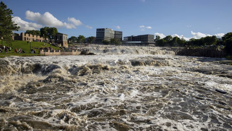 Falls Park in Sioux Falls, South Dakota, was underwater Saturday after days of heavy rain led to flooding in the area. - Josh Jurgens/AP