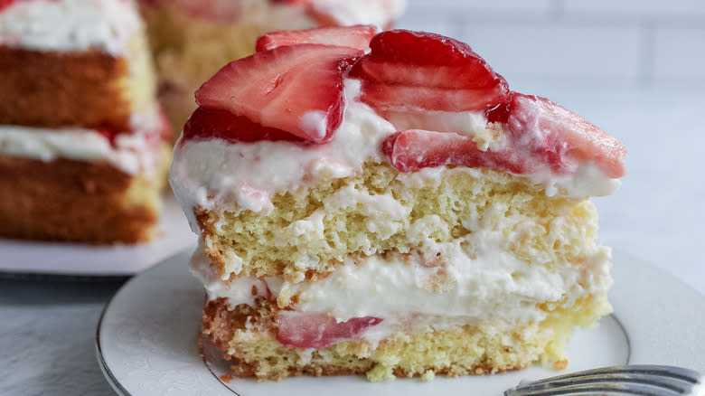 slice of strawberry sponge cake