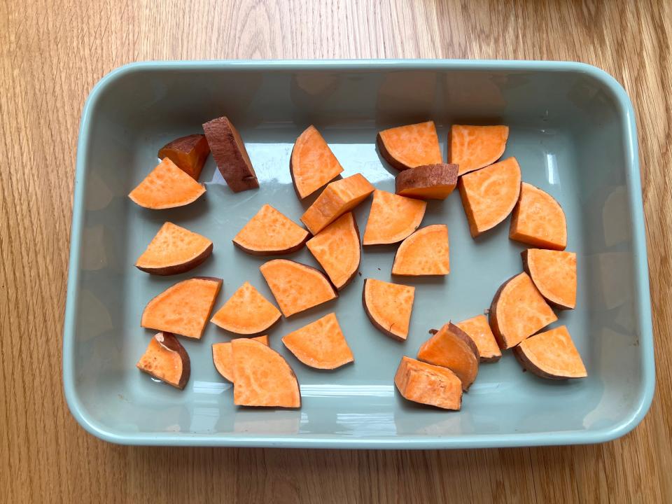 I diced the sweet potato so it would cook faster.