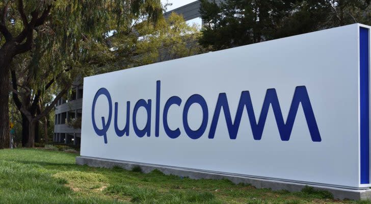 Qualcomm (QCOM) logo on an outdoor sign