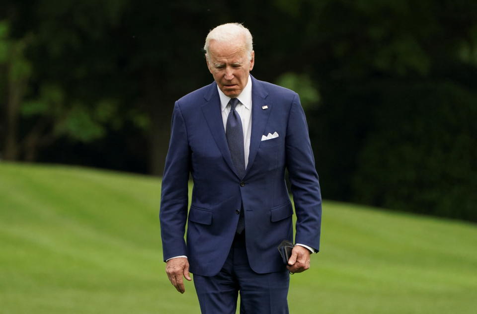 U.S. President Joe Biden returns to the White House aboard Marine One, arriving back from his visits to South Korea and Japan, in Washington, U.S. May 24, 2022. REUTERS/Kevin Lamarque