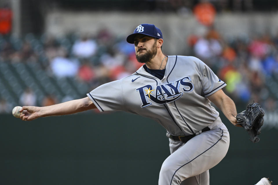 Tampa Bay Rays starting pitcher Ryan Thompson throws during the sixth inning of a baseball game against the Baltimore Orioles, Saturday, June 18, 2022, in Baltimore. (AP Photo/Terrance Williams)