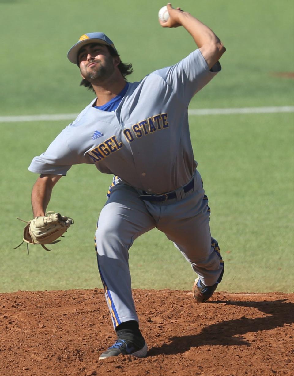 Angelo State University reliever Kyle Moseley goes through his windup against Texas A&M-Kingsville during the final game of the South Central Regional Section I Tournament at Foster Field at 1st Community Credit Union Stadium on Saturday, May 21, 2022.