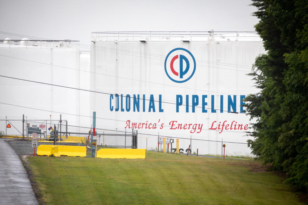 A Colonial Pipeline storage site in Charlotte, North Carolina on May 12, 2021. - Fears the shutdown of the Colonial Pipeline because of a cyberattack would cause a gasoline shortage led to some panic buying and prompted US regulators on May 11, 2021 to temporarily suspend clean fuel requirements in three eastern states and the nation's capital. (Photo by Logan Cyrus / AFP) (Photo by LOGAN CYRUS/AFP via Getty Images)