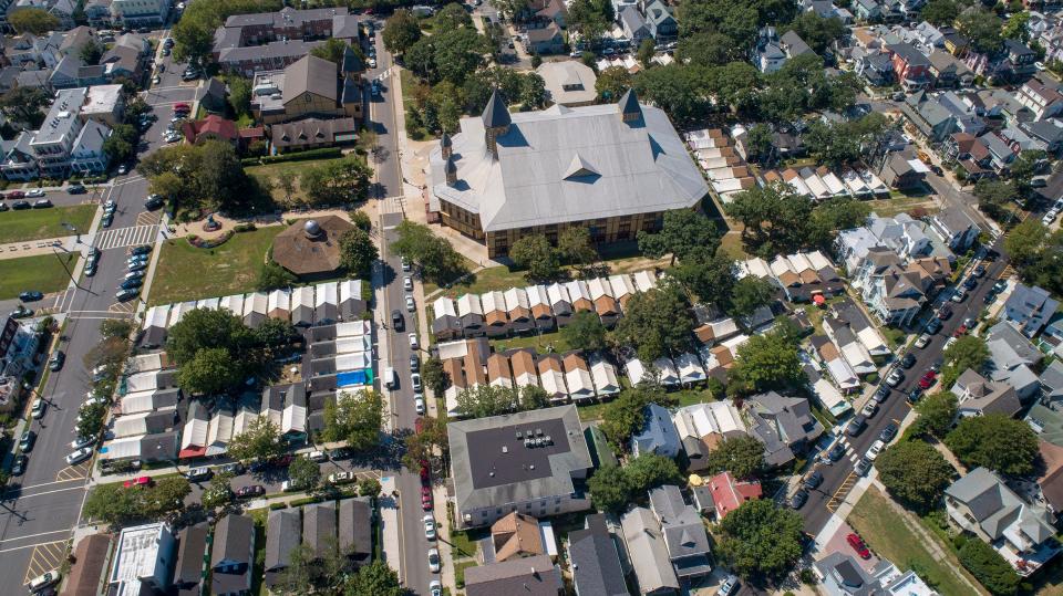 Tents surround the Great Auditorium in Ocean Grove Friday, August 30, 2019, ahead of the Labor Day weekend.