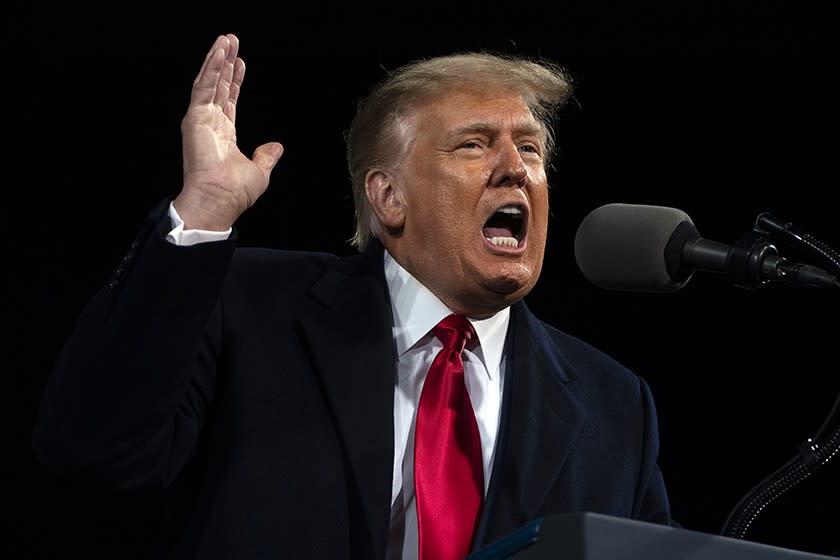 President Trump speaks at a campaign rally in Valdosta, Ga., for two Senate Republican candidates.