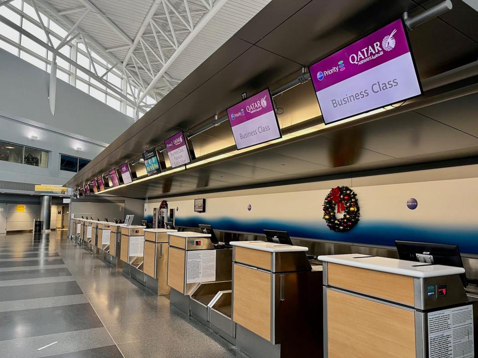 Qatar Airways check-in area in Terminal 8.